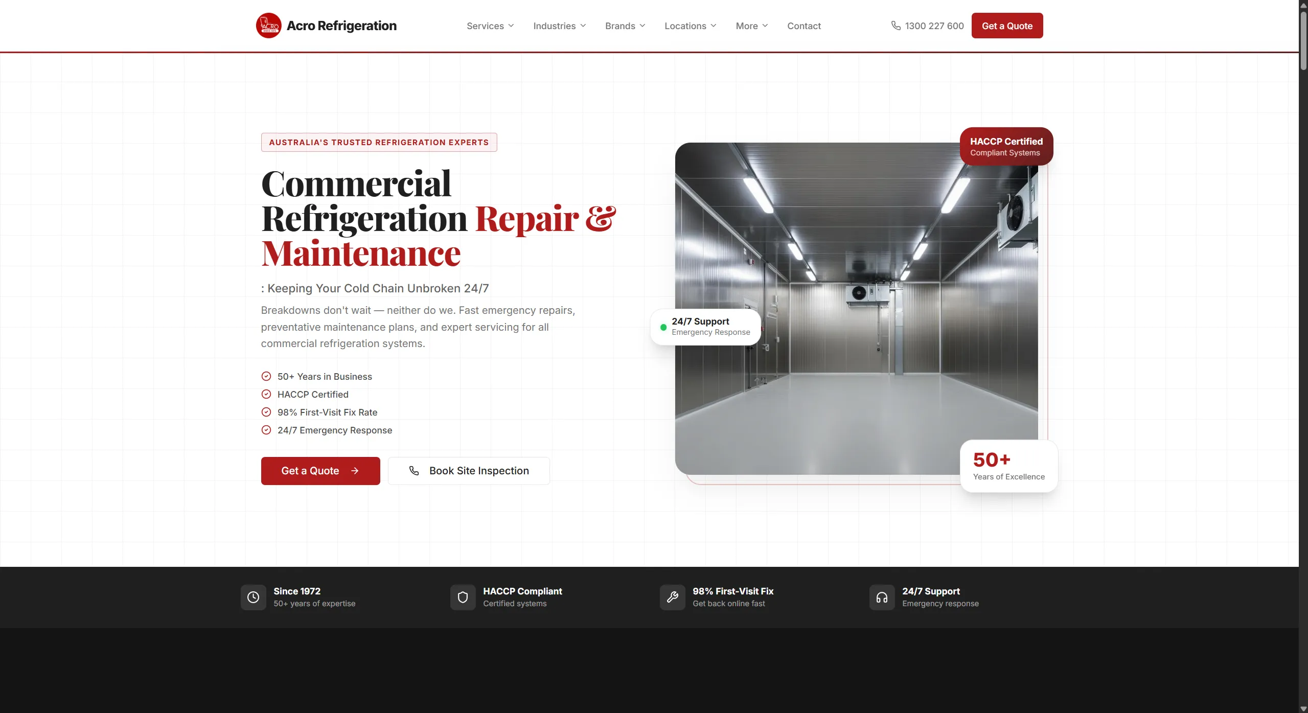 Screenshot: New Acro Refrigeration website — clean, fast, modern design