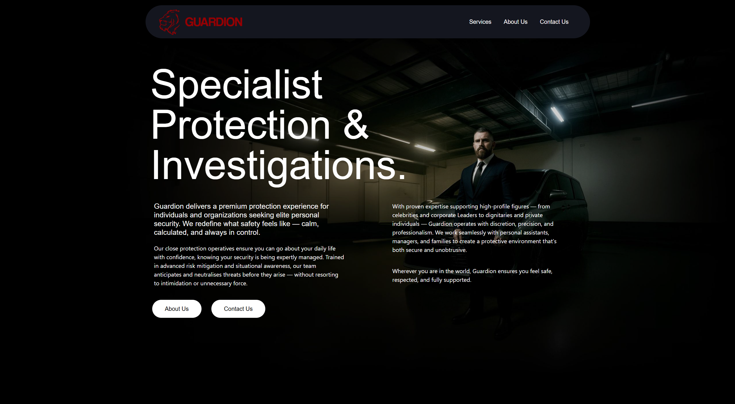 Screenshot: Old Guardion website — a thin, single-page starter site with a generic template feel